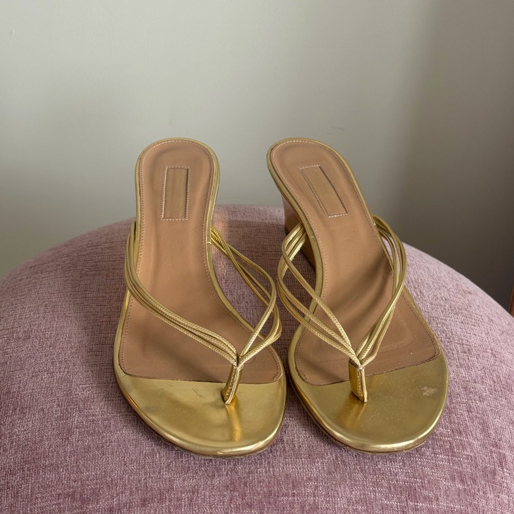 Aquazzura Gold Strappy Thong Sandals for Women